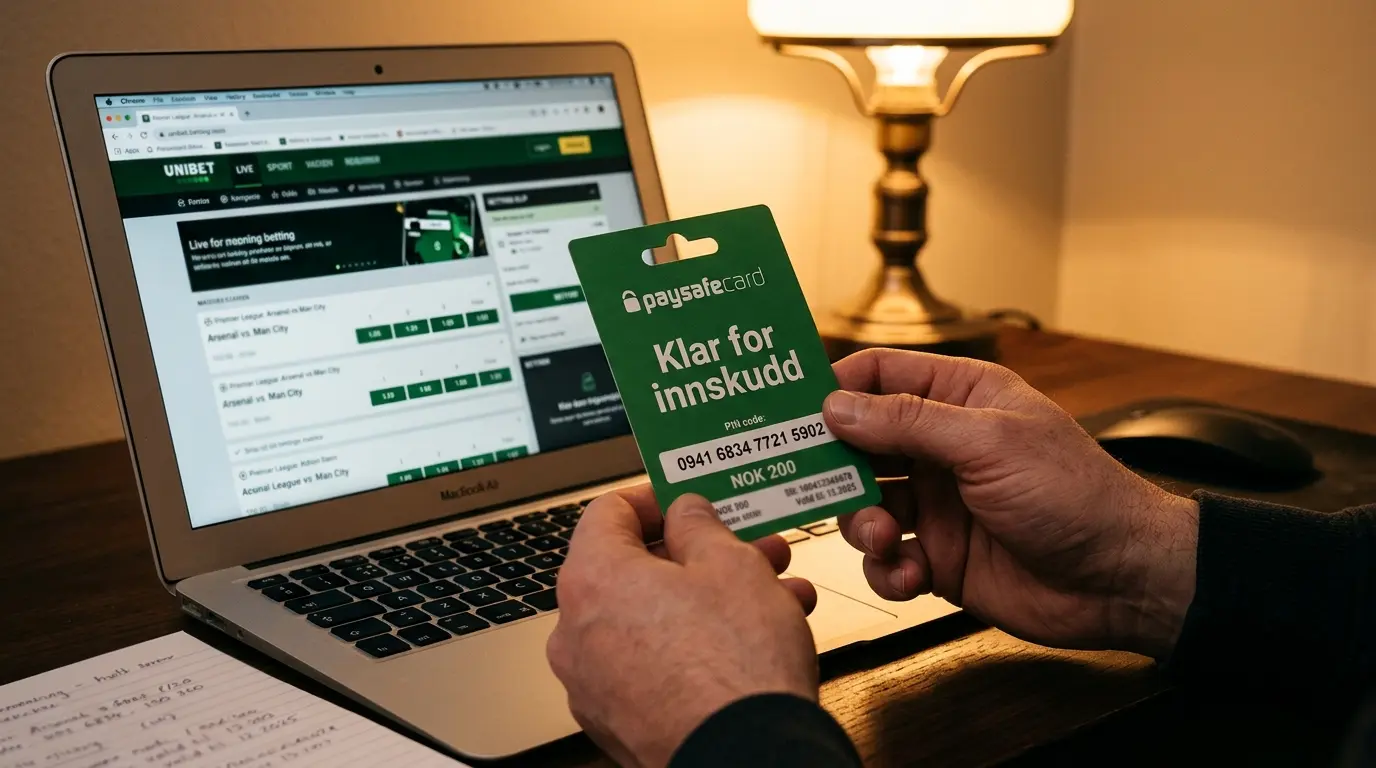 Paysafecard-kupong foran en oddsspillside klar til innskudd